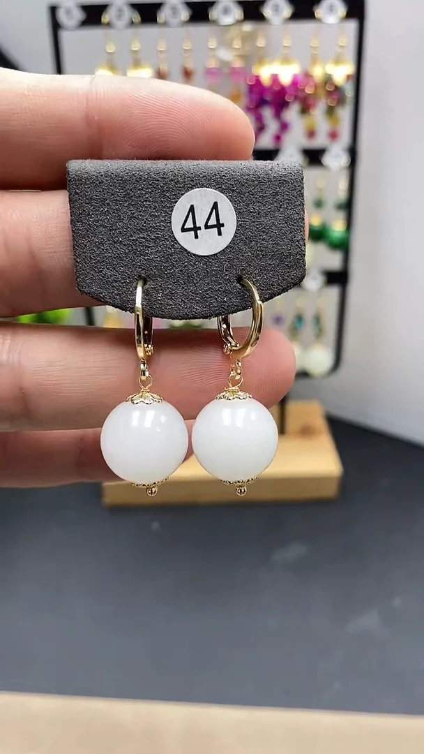 【闪购商品】和田玉耳饰银S925镀金镶嵌尺寸14mmZ30