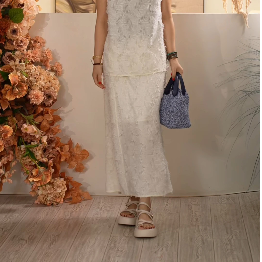 Y【叭哒不惑】晚香玉下 桑蚕丝暗纹剪花设计感舒适半身裙女裙子