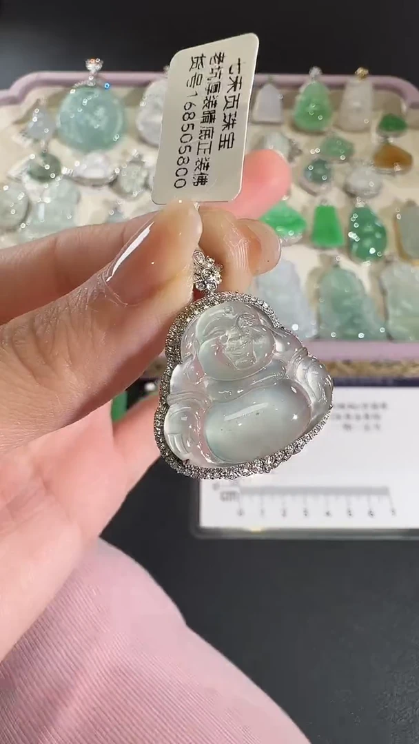 吊坠(不含链)18K金镶嵌翡翠【源头工厂】钻石镶嵌