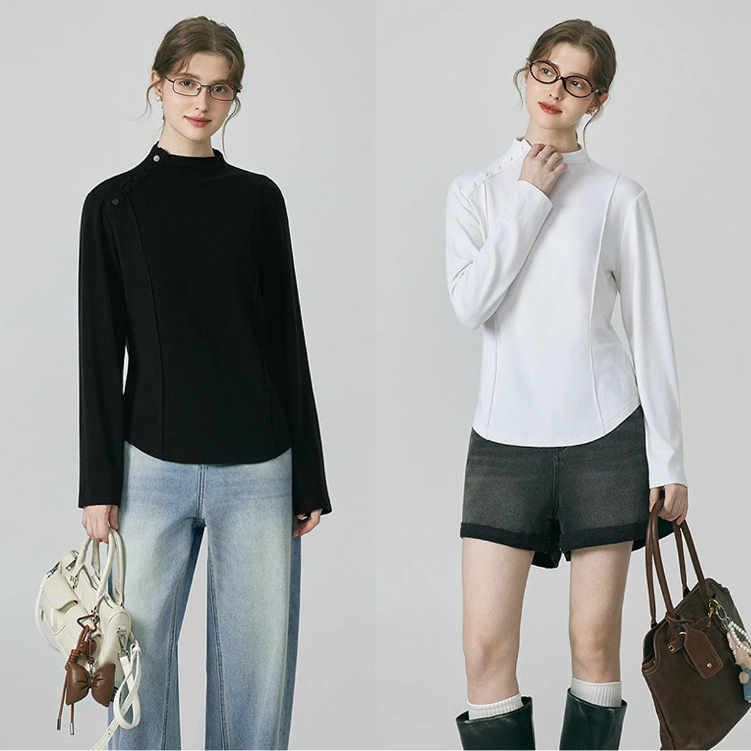 裂渡宣宣【一件升温】高领针织上衣女显瘦保暖百搭长袖T恤ZY509R17