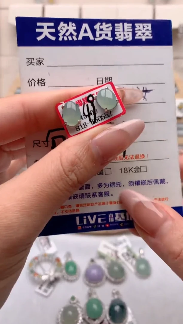 【闪购商品】翡翠耳饰银S925镶嵌3号