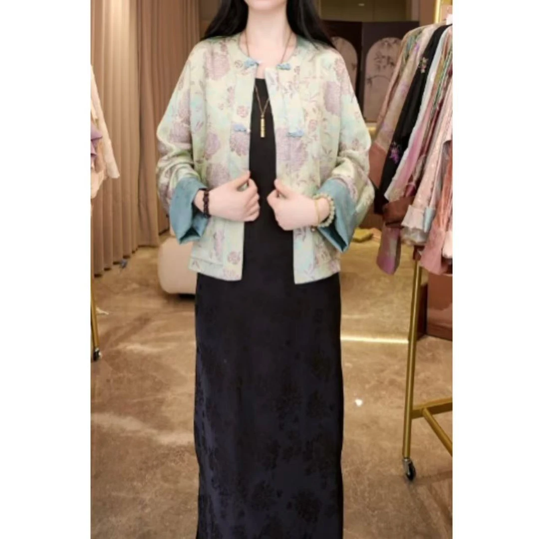 【青潄】双面穿花罗提花圆领盘扣外套