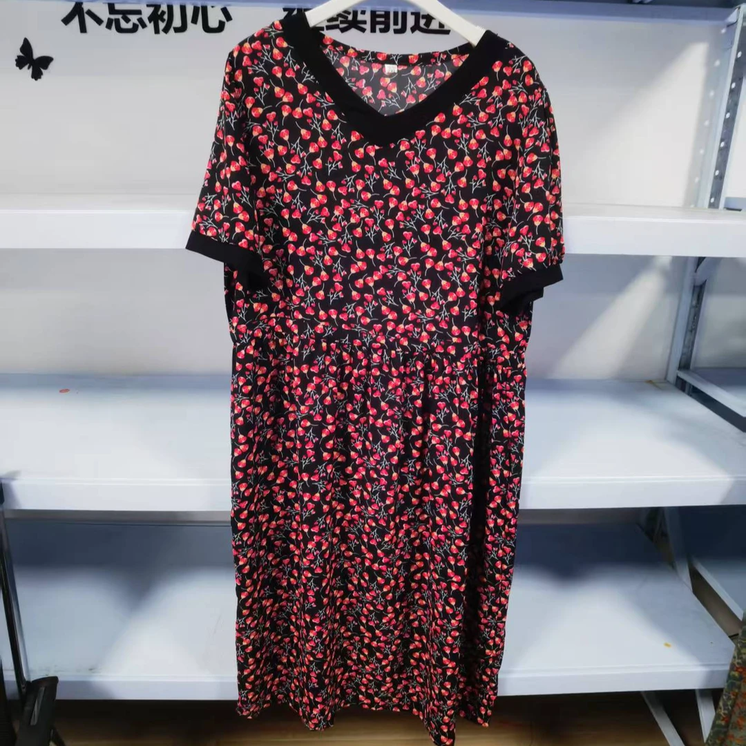 9662-夏季新款印花A字裙常规中腰气质大码连衣裙女（F仓）