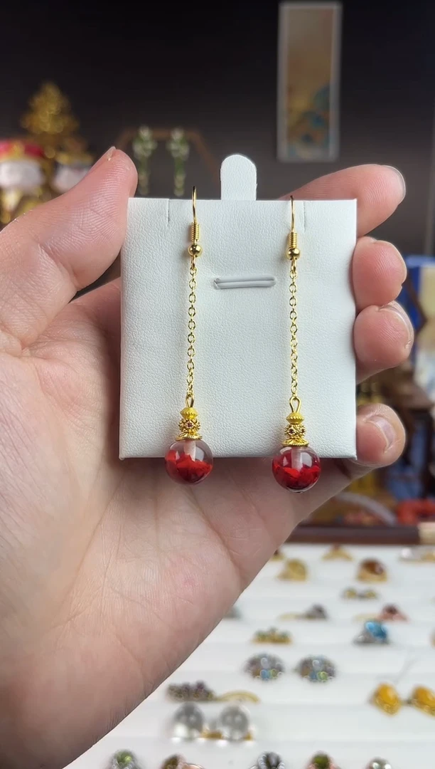 天然辰砂，822A-3子时归系列-半盆朱砂耳钩