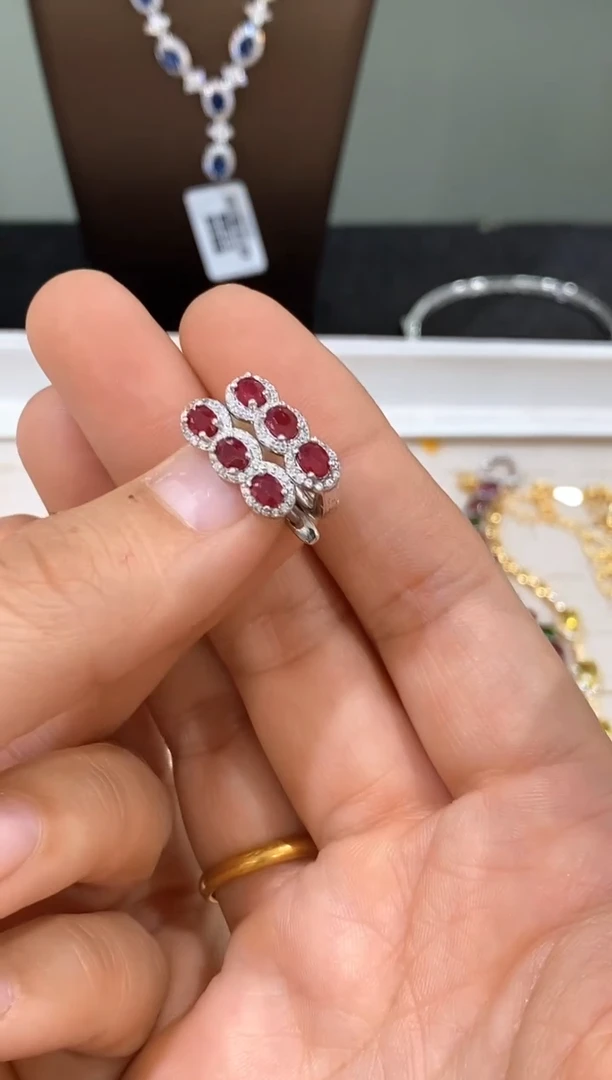 银S925镶嵌耳饰红宝石耳饰