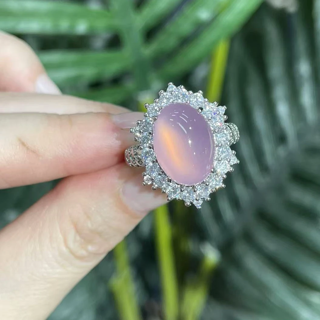 天然玛瑙冰种紫色大蛋面豪镶活圈活口戒