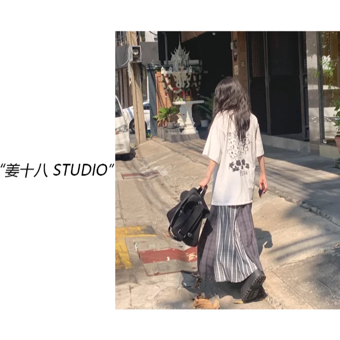 姜十八「风姿绰约」韩国单！25早春撞色格纹长款半身裙