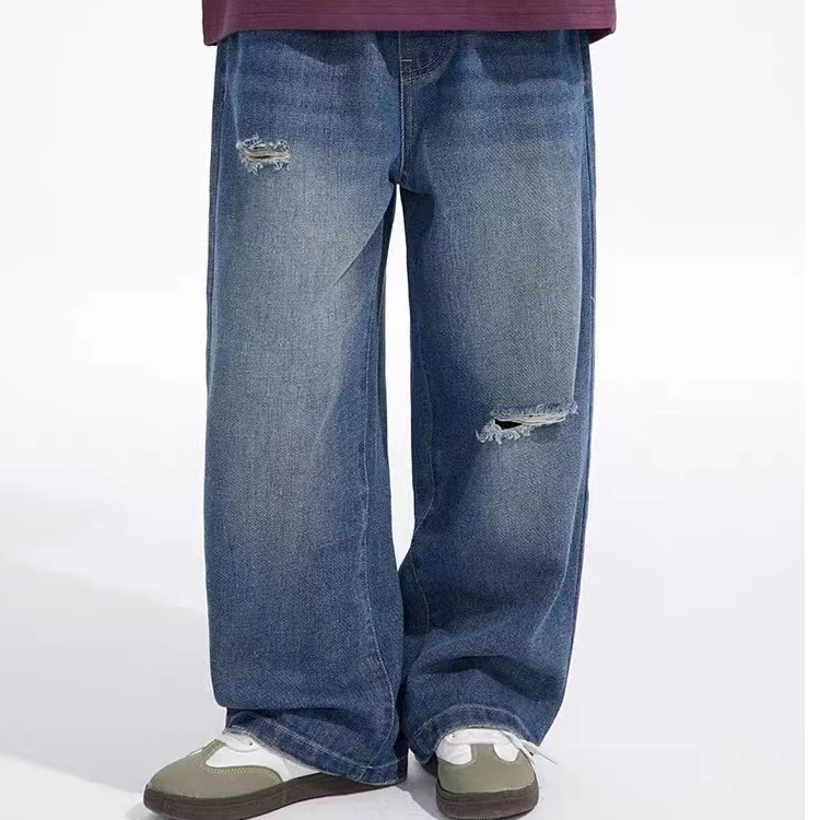 姐弟春秋款直筒牛仔裤343