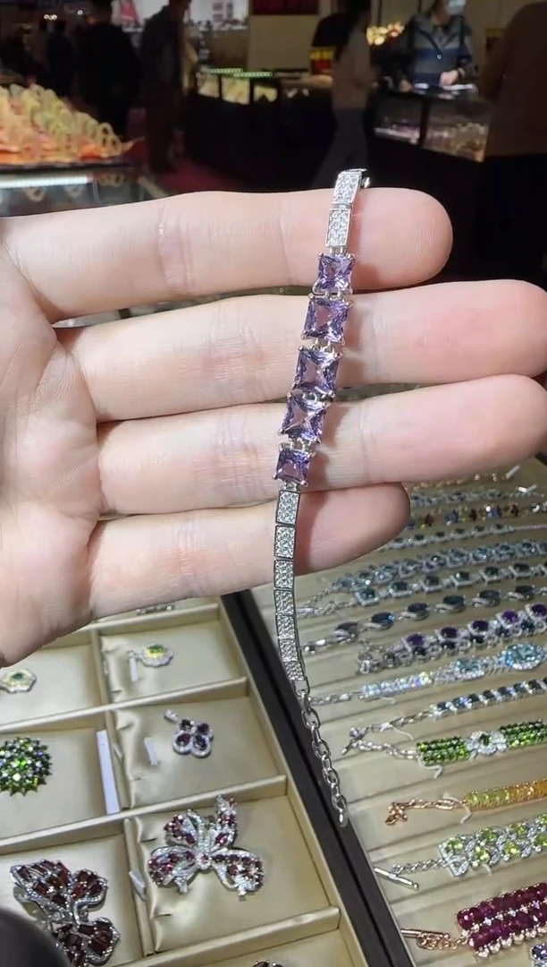 银S925镶嵌手链紫晶9mm