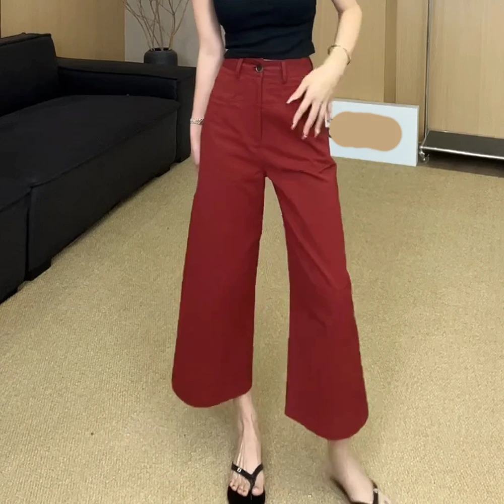 2025夏季新款高腰时尚休闲八分裤阔腿裤裤子女显瘦百搭