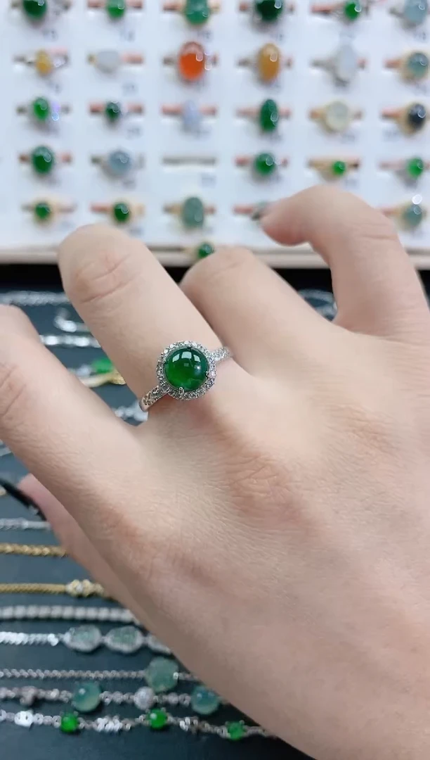 银S925镶嵌戒指翡翠天然翡翠