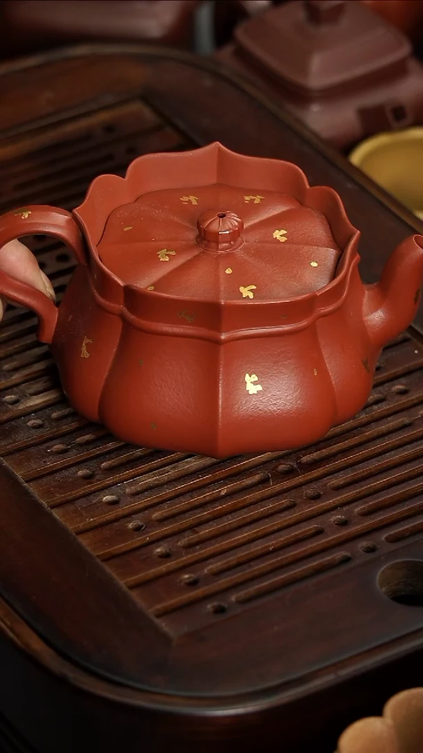 茶壶紫砂摘***星宜兴紫砂洒金朱泥僧帽