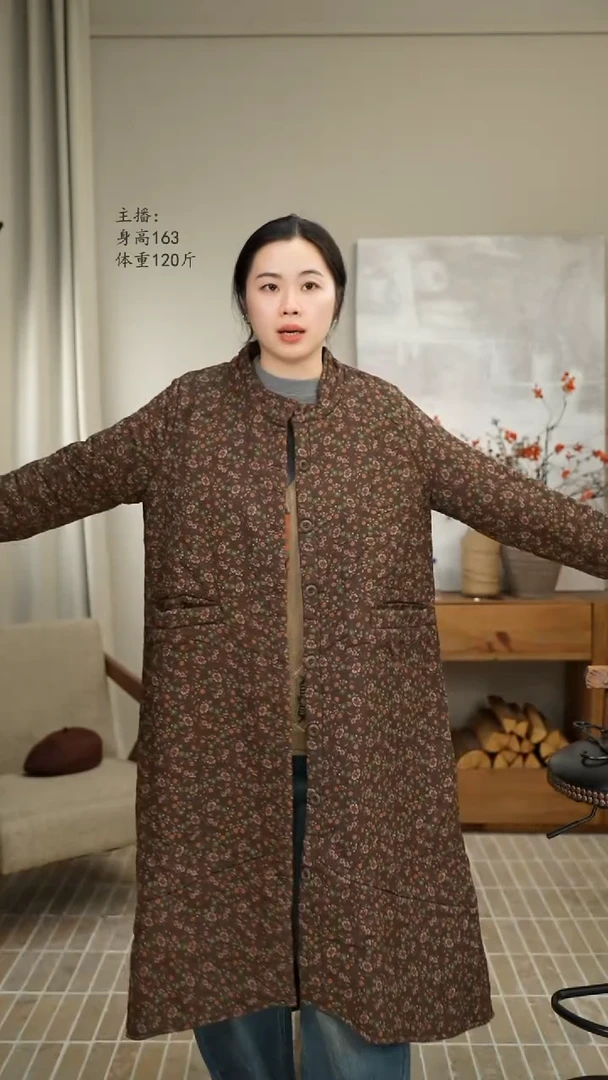 印花加绒中长棉服 S15