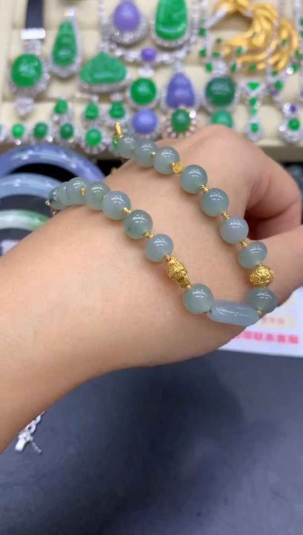 18K金镶嵌手链翡翠340-中国好珍宝