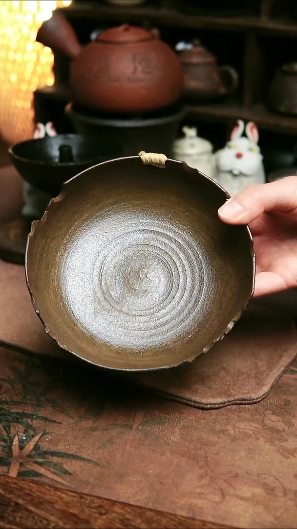 亞*?紫砂全手工粉引残破侘寂壶承