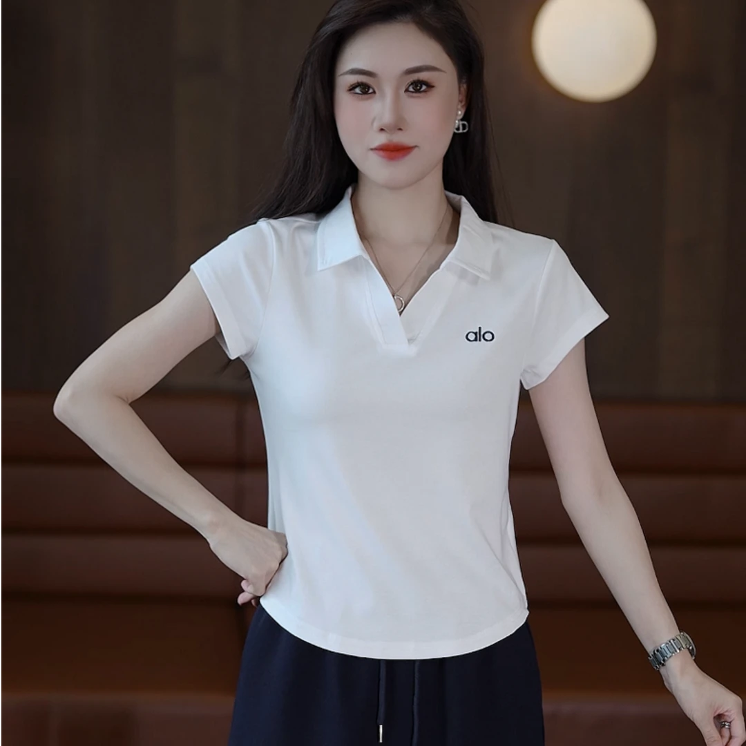 刺绣小标POLO领短款2025韩版修身显瘦百搭休闲潮流简约纯色t恤女