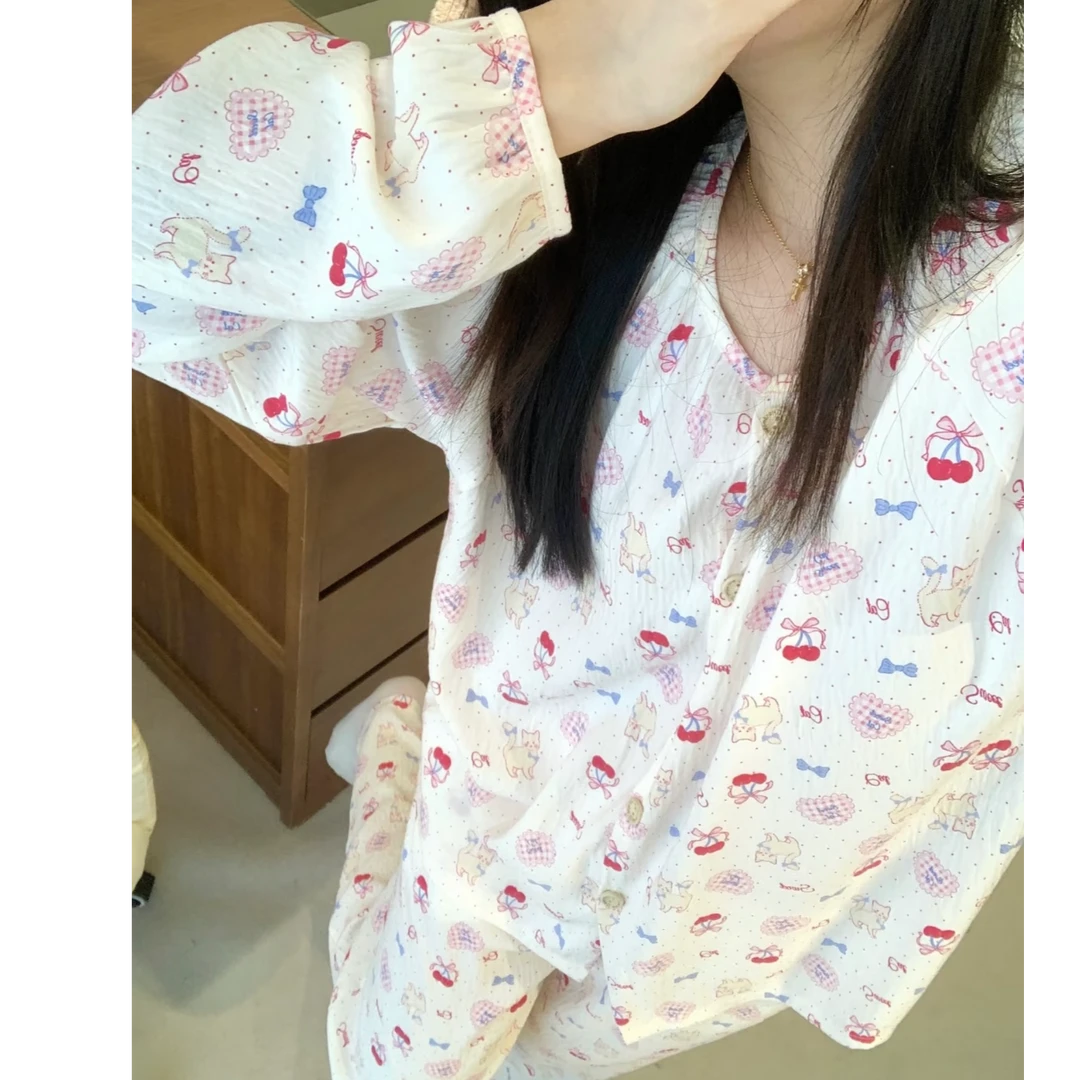 甜美粉色凯蒂猫可爱圆领开衫舒适少女减龄长袖睡衣女冬季家居服潮