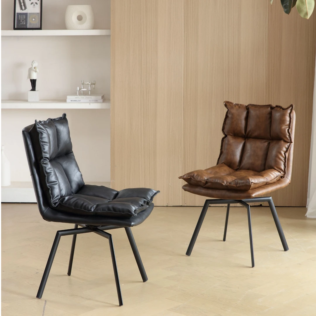 意式极简轻奢真皮复古靠背旋转家用餐椅进口真皮高端酒店餐厅椅子