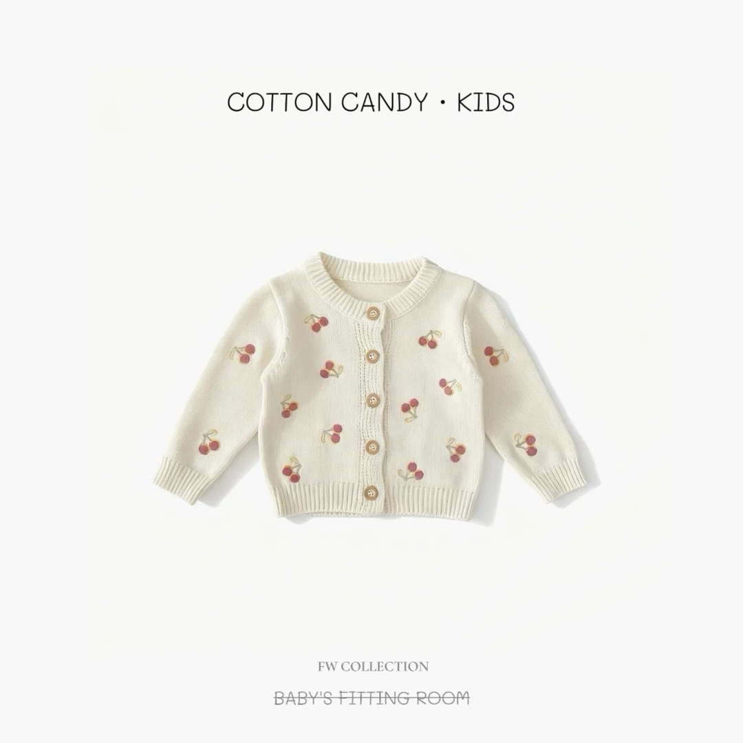 【a192】2025秋冬樱桃绣花针织外套