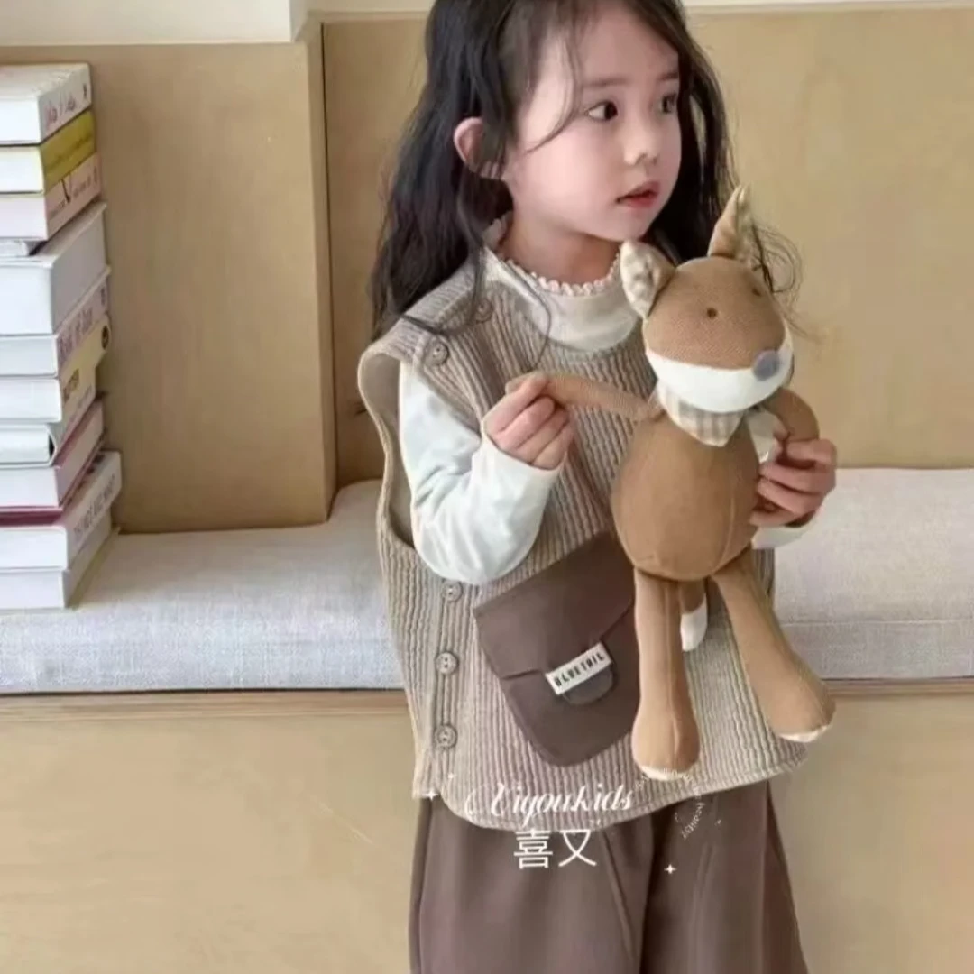 女童中小童套装2025春季新款洋气韩版马甲百搭长袖休闲裤子三件套