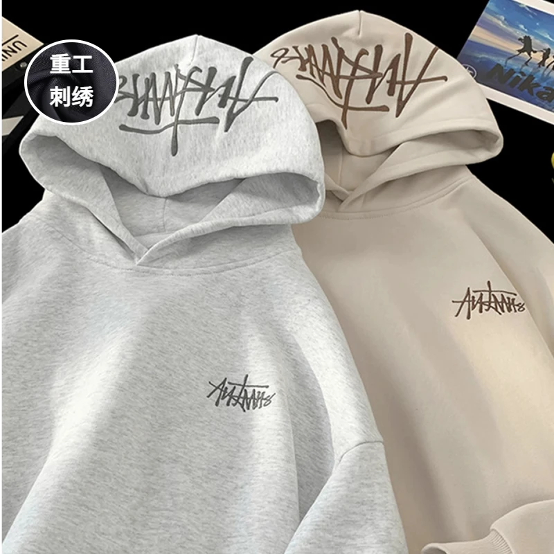 加肥加大码300斤港式刺绣百搭上装oversize时尚舒适宽松连帽卫衣