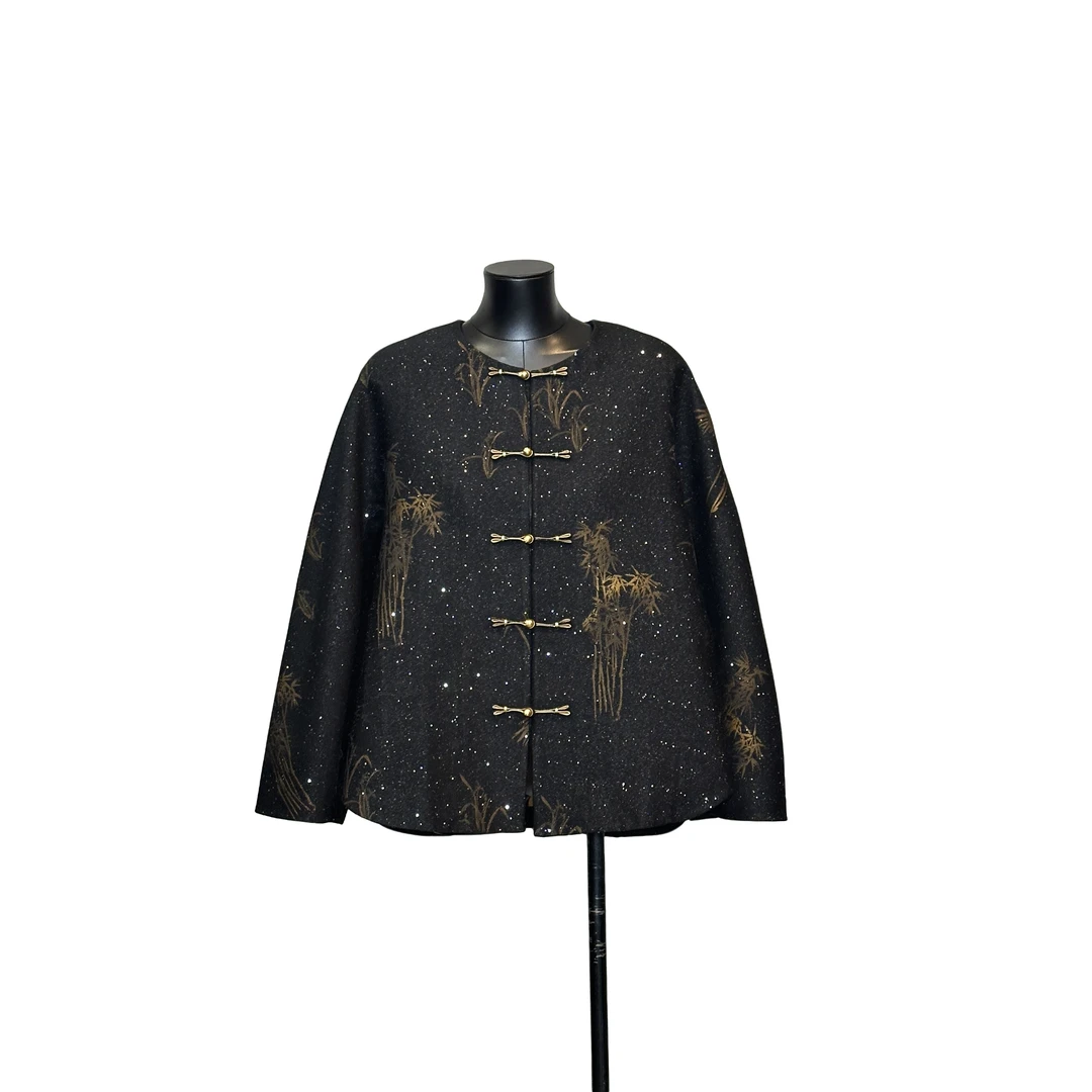 「利琪高订」上久楷丝毛国风新中式百搭时尚金竹外套A7107