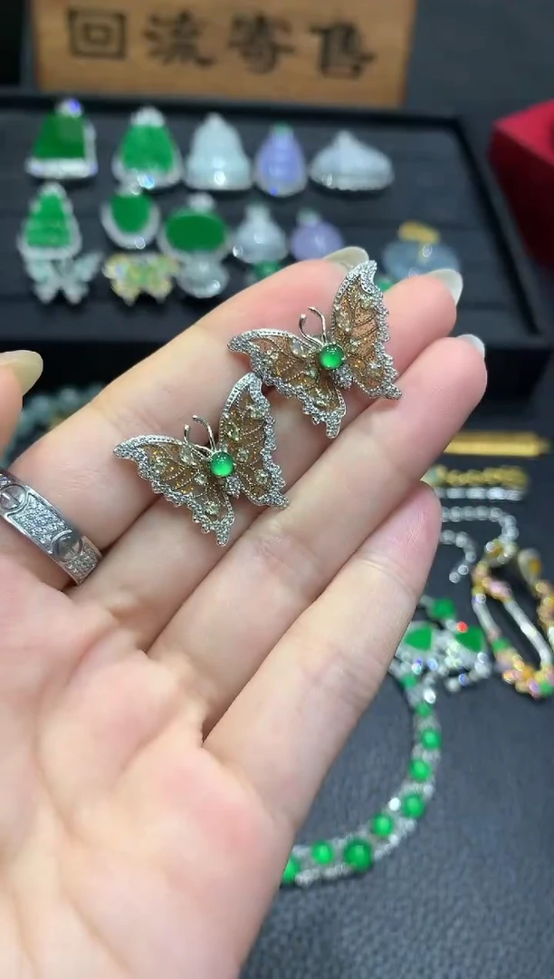 银S925镶嵌翡翠耳饰3多样性随机发货1件