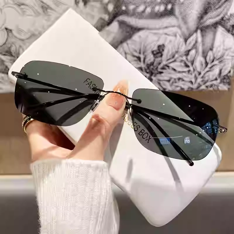 偏光墨镜男新款时尚开车驾驶开车用超轻墨镜高级感无框切边太阳镜