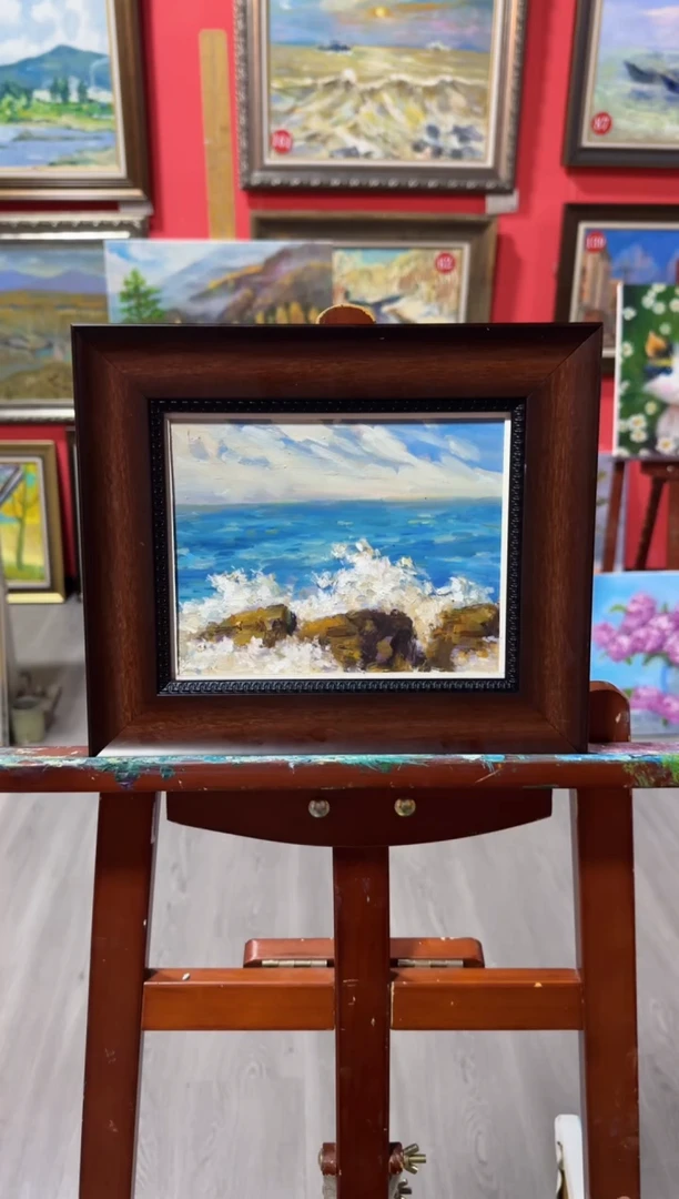 油画T***t俄罗斯手绘油画作品《大海》25x28cm 带外框