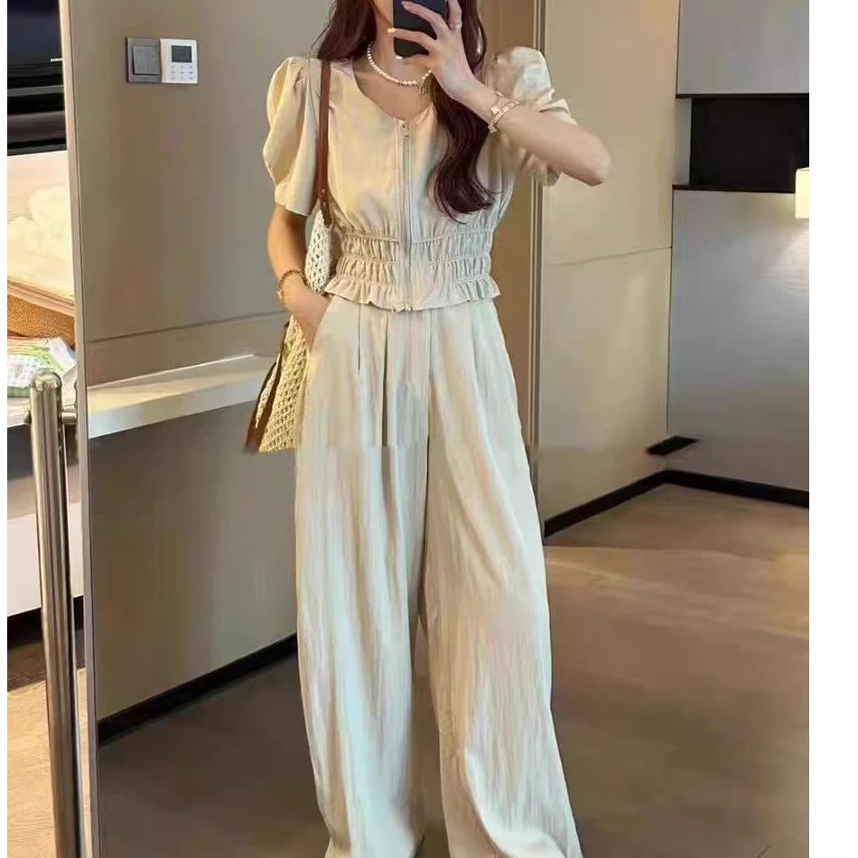 2261 时尚V领纯色洋气简约休闲显瘦减龄百搭气质套裙JR