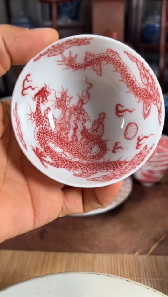 柴窑釉里红龙行天下杯杯