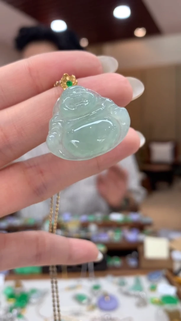 翡翠18K金镶嵌吊坠(不含链)佛公