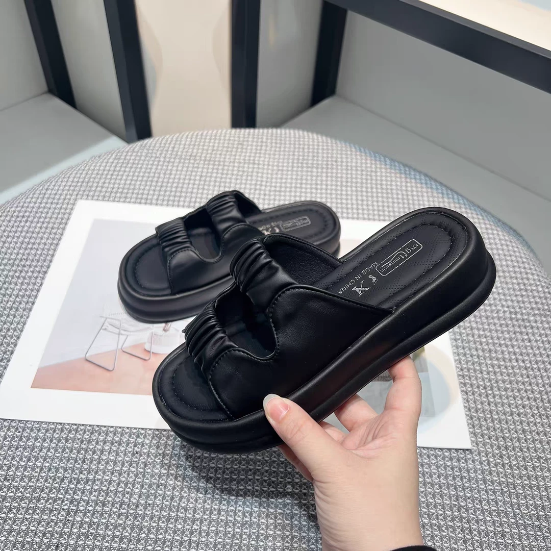 厚底拖鞋女女2025夏新款休闲软底懒人一脚蹬时尚拖鞋一字带沙滩鞋