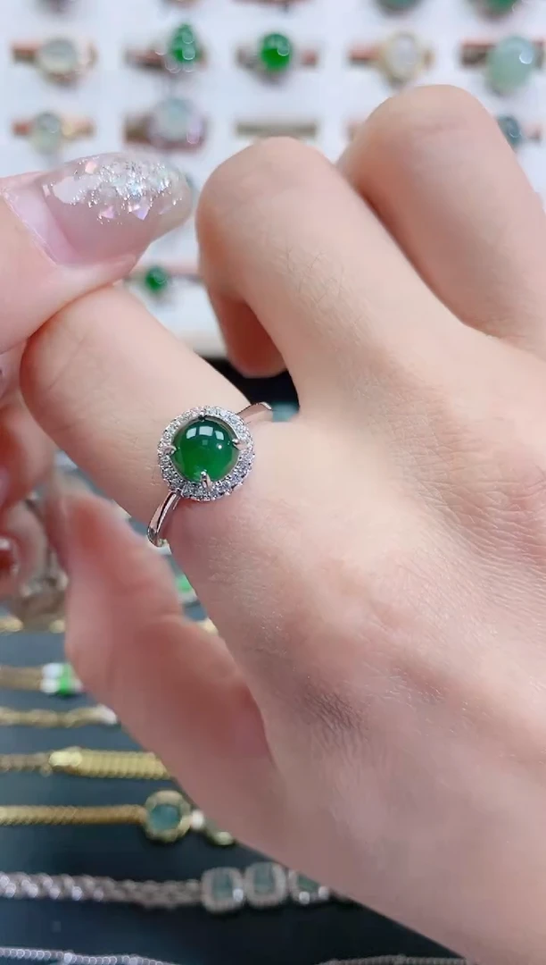银S925镶嵌戒指翡翠天然翡翠