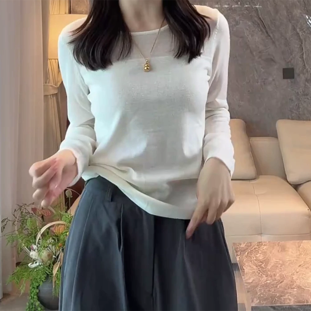 流光风春秋针织打底衫内搭女款长袖修身显瘦上衣C5984