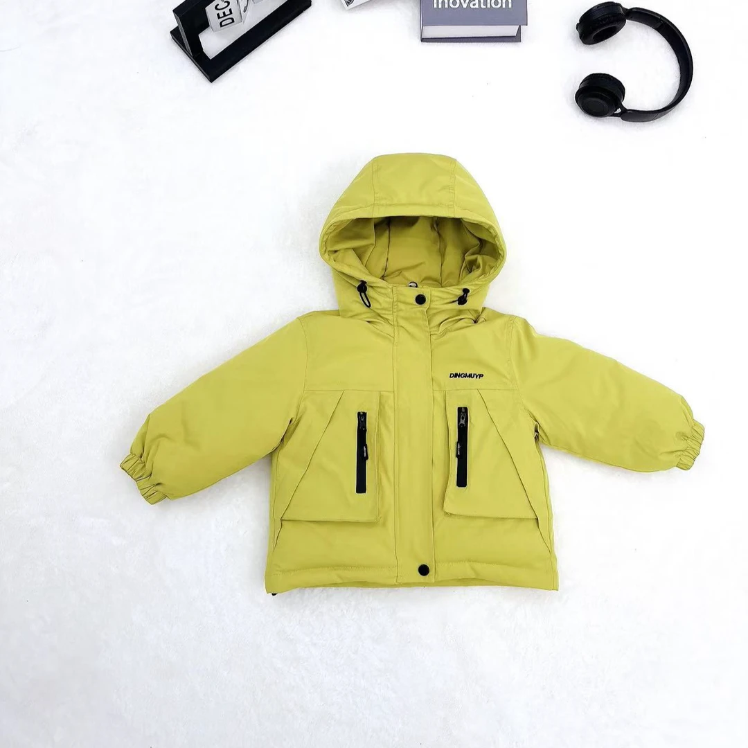 【町木优品】儿童冬季男童新品百搭刺绣纯色贴标连帽羽绒服 WT371