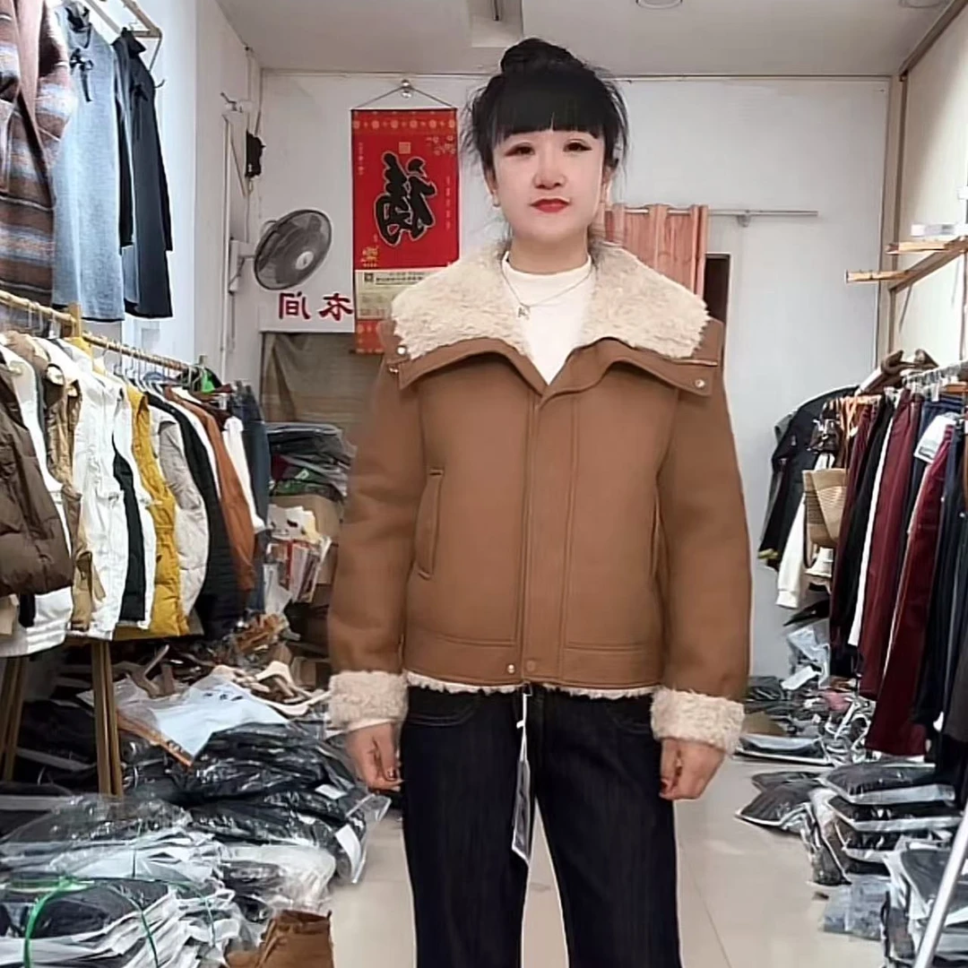 【娜姐家】30#皮面百搭毛毛机车服外套