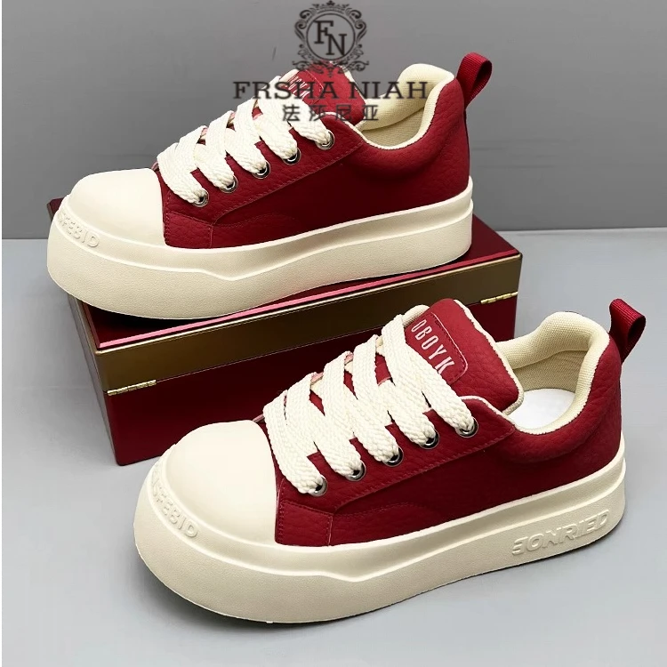 法莎尼亚厚底板鞋男款秋冬季爆款大头内增高小白鞋潮男时尚休闲鞋