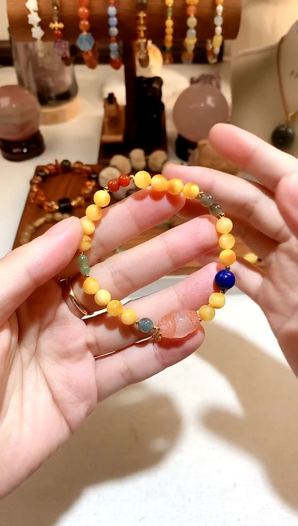 手串蜜蜡银S925镶嵌蜜蜡桶珠多宝diy手串 多样性发一