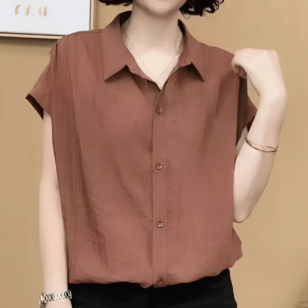 女士短袖夏季气质新中式显瘦遮肚休闲开衫洋气纯色衬衫上衣女