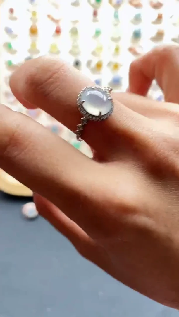 【闪购商品】翡翠戒指银S925镶嵌缅甸天然A货翡翠333 10+8