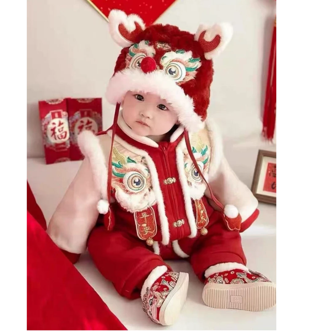 婴儿满月服冬季连体衣新年衣服冬装男女宝宝百天周岁抓周礼服