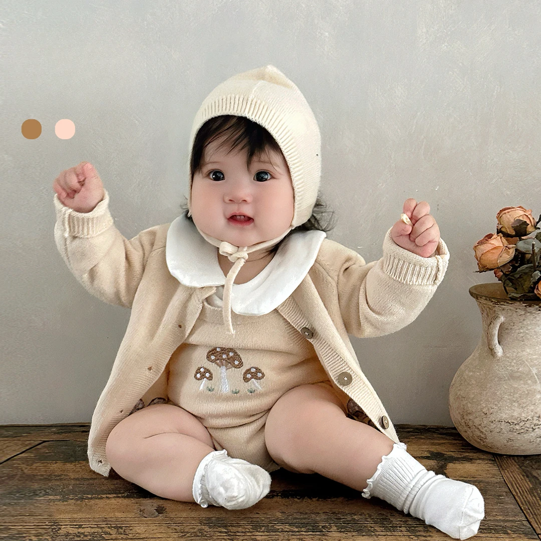 婴幼儿洋气小套装秋季针织连体衣宝宝秋装可爱开衫婴儿秋季衣服