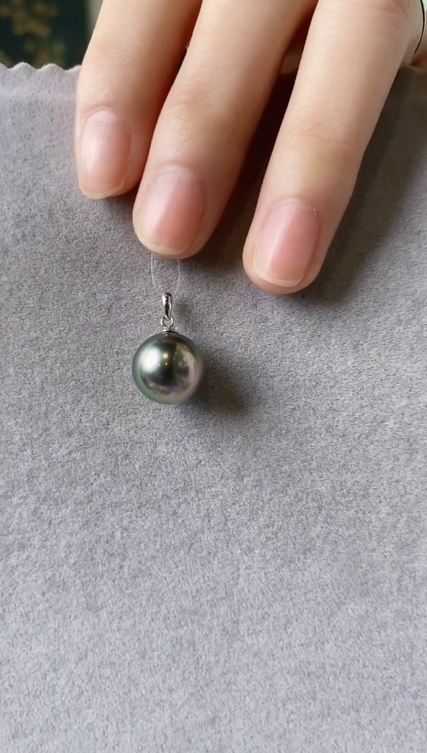 【闪购商品】海水珍珠吊坠(不含链)18K金镶嵌11-12大溪地黑珍珠吊坠