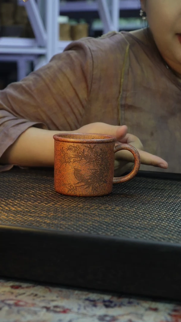 茶杯紫砂福利紫砂梅花鸟手把