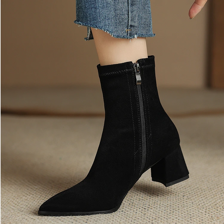 2025秋冬新款真皮时尚短靴中筒短靴磨砂软羊皮时装靴瘦瘦靴马丁靴