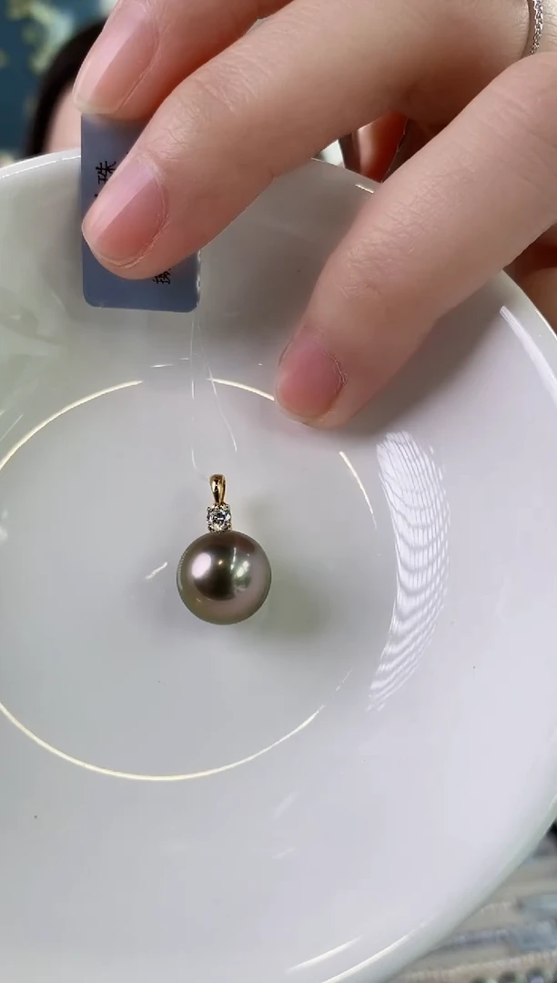 【闪购商品】海水珍珠吊坠(不含链)18K金镶嵌11-12大溪地黑珍珠吊坠