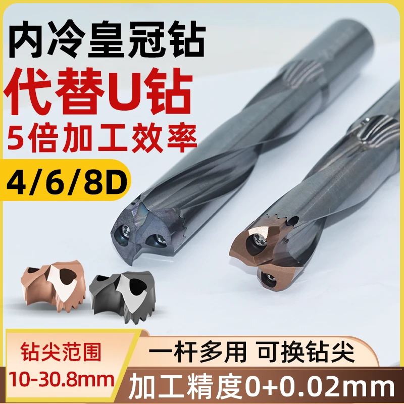 世工皇冠钻头刀杆4/6/8D倍内冷暴力U钻GHZG剑齿钻刀片铲钻深孔钻