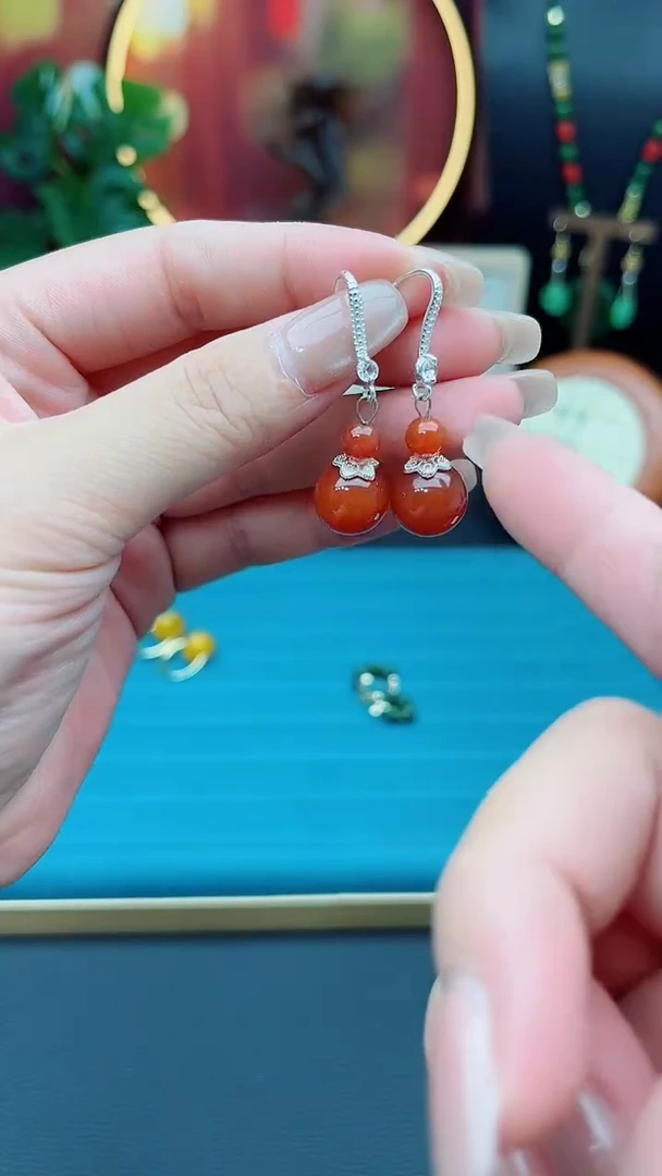 玛瑙/玉髓耳饰银S925镶嵌408