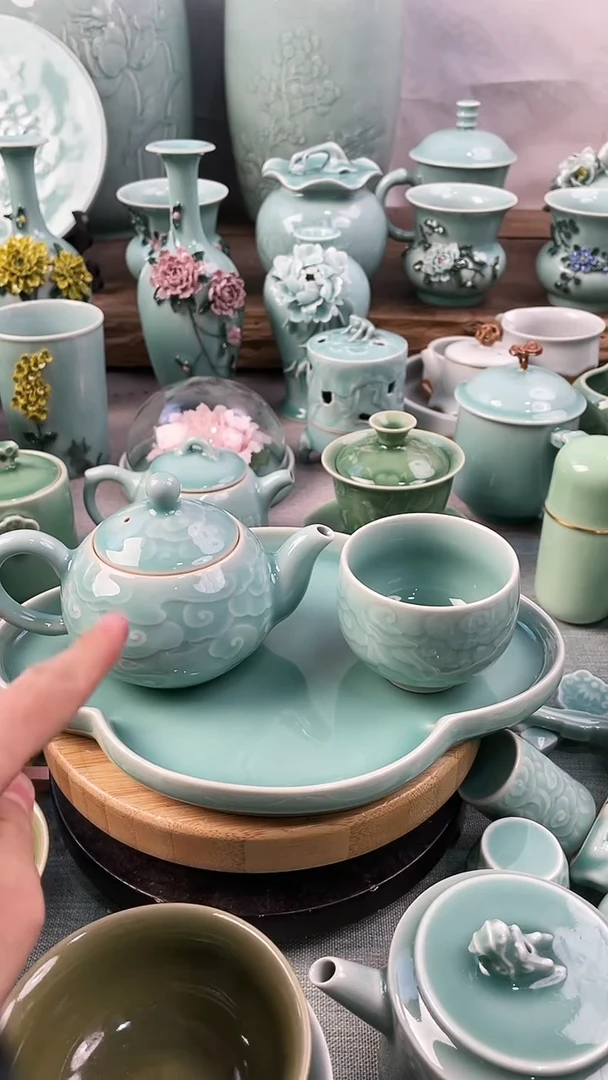 【闪购商品】1壶1杯1茶盘 特价 微瑕 慧仙青瓷